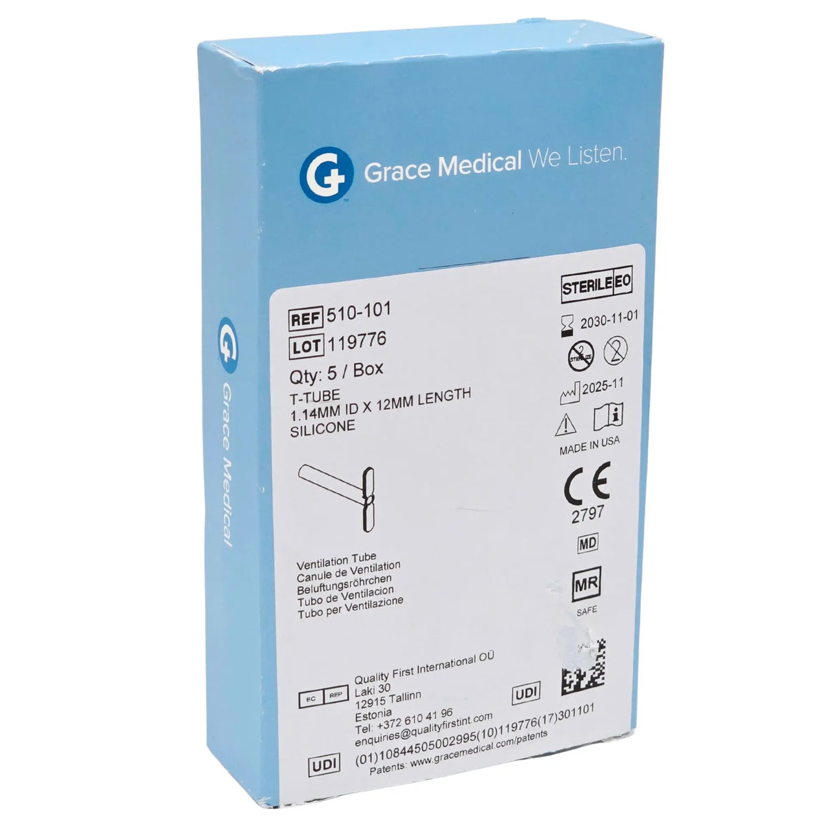 Grace Medical 510-101 Silicone T-Tube - 1.14 mm ID x 12 mm, 5 Pack Primis Medical