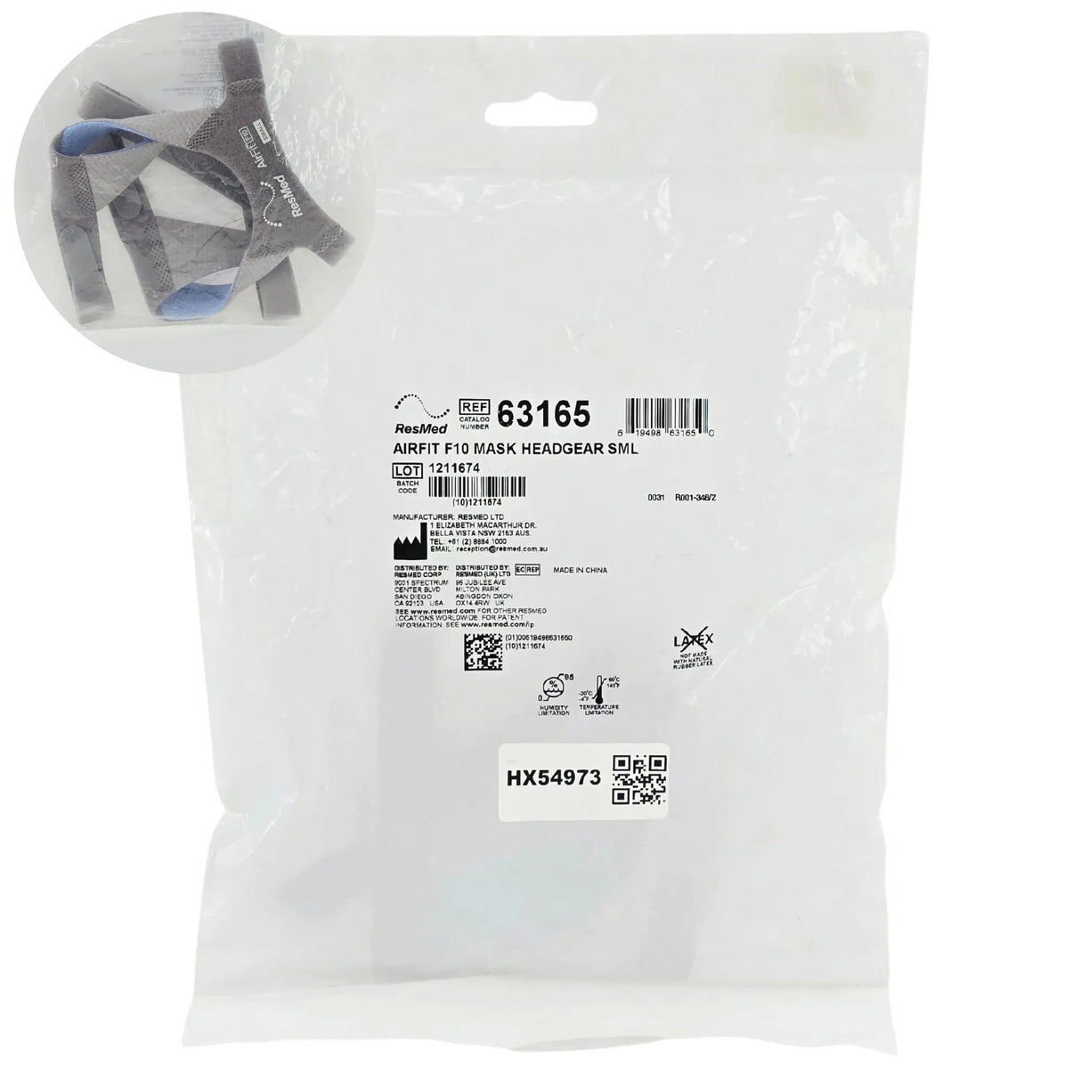 ResMed 63165 AirFit F10 Headgear - Small CPAP Mask Replacement Headgear Primis Medical