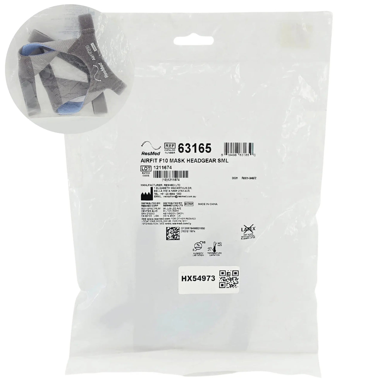 ResMed 63165 AirFit F10 Headgear - Small CPAP Mask Replacement Headgear Primis Medical