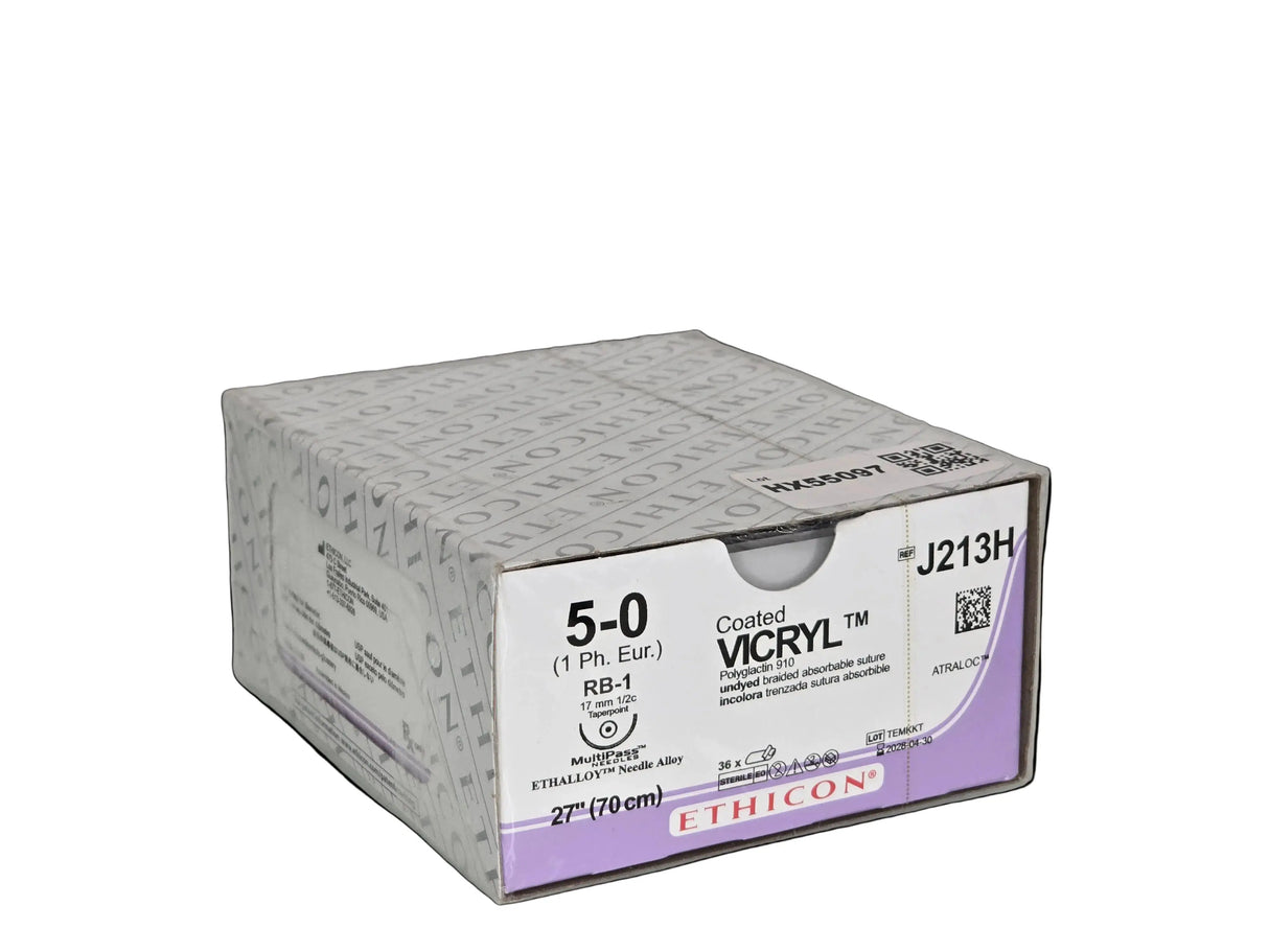 Box of Ethicon Vicryl surgical suture on a white background