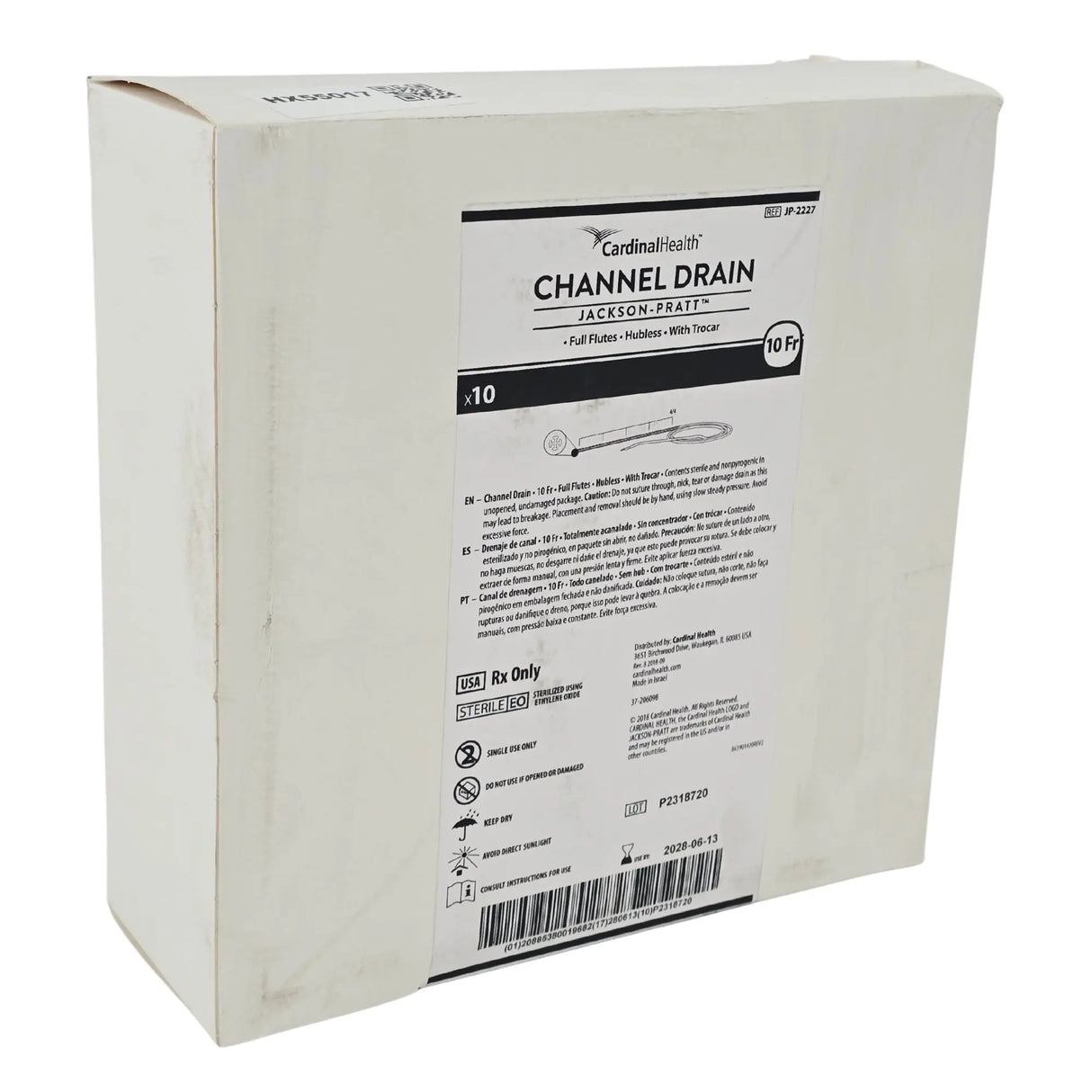 Cardinal Health JP-2227 JP Channel Drain - 10 Fr Silicone Hubless Drain With Trocar Cardinal Health