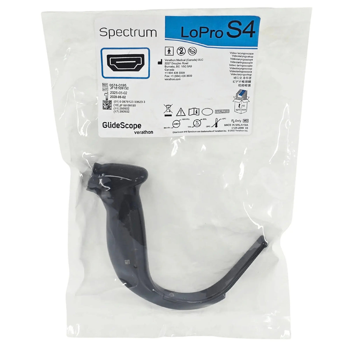 Verathon GlideScope 0574-0195 Spectrum LoPro S4 - Disposable Video Laryngoscope Blade Verathon