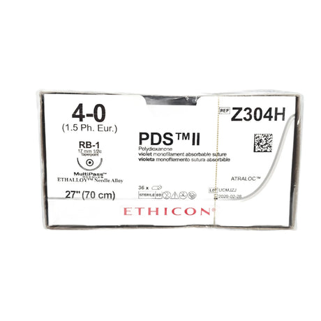 Ethicon Z304H PDS II Violet Monofilament Absorbable Suture Size 4-0 with RB-1 Needle – Box of 36 Ethicon