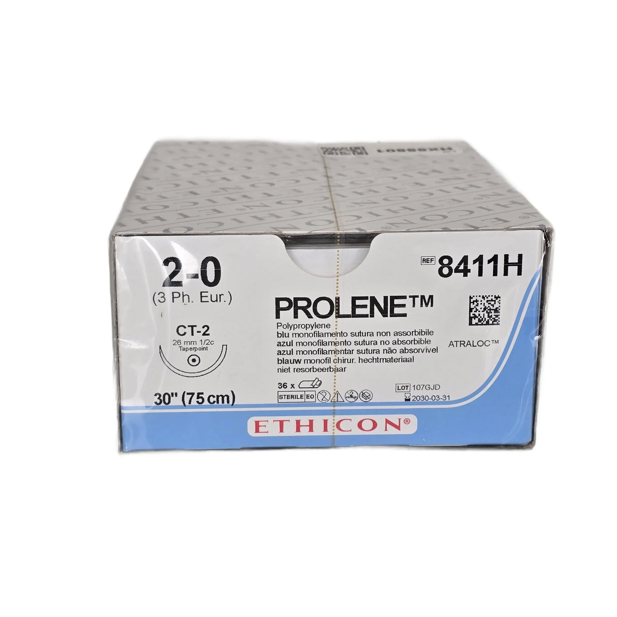 Ethicon 8411H PROLENE Blue Monofilament Non-Absorbable Suture 2-0 with CT-2 Needle – Box of 36 Ethicon