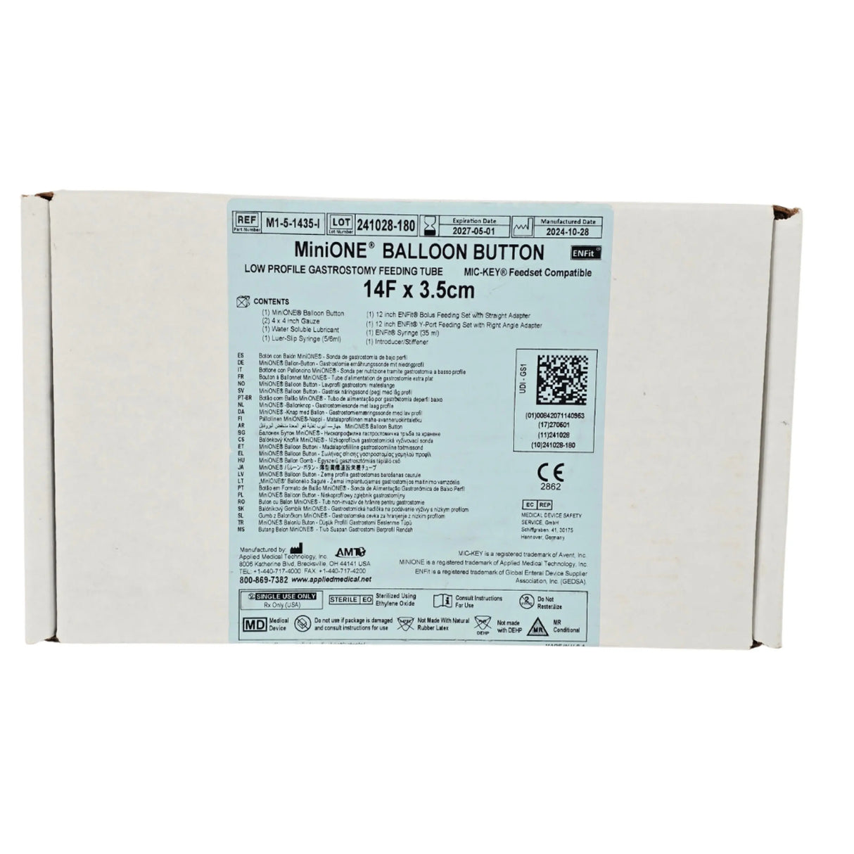 Applied Medical Technology M1-5-1435-I MiniONE Low Profile Balloon Button Gastrostomy Tube Kit 14 Fr 3.5cm ENFit – New Applied Medical