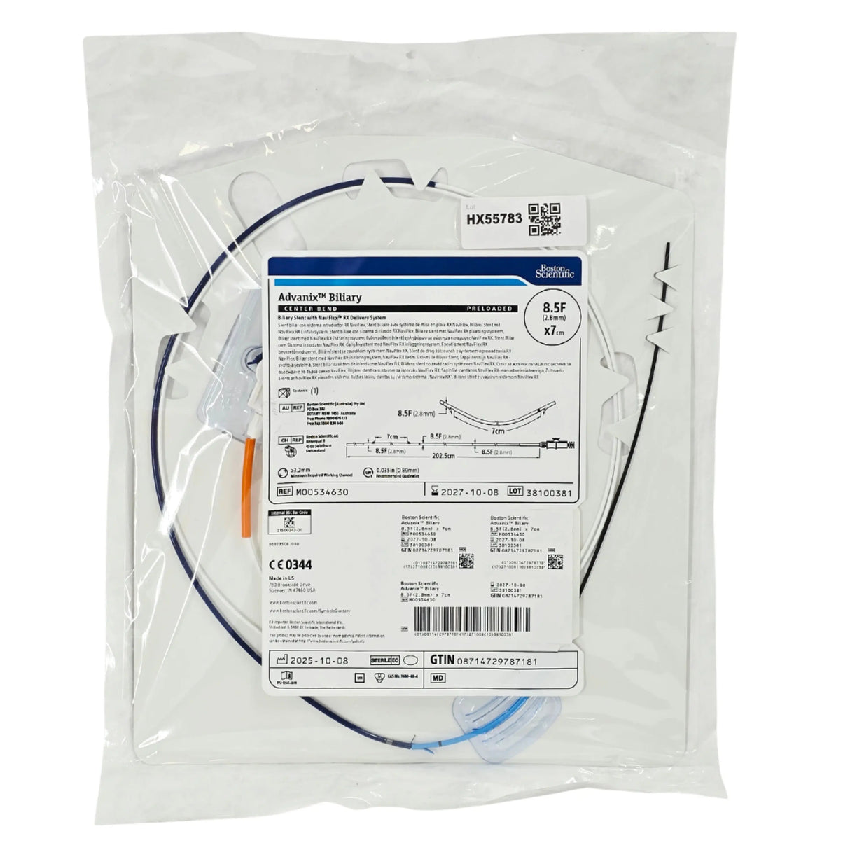 Boston Scientific M00534630 Advanix Biliary Stent with NaviFlex RX Delivery System 8.5Fr x 7cm Center Bend 0.035" Guidewire – New Boston Scientific