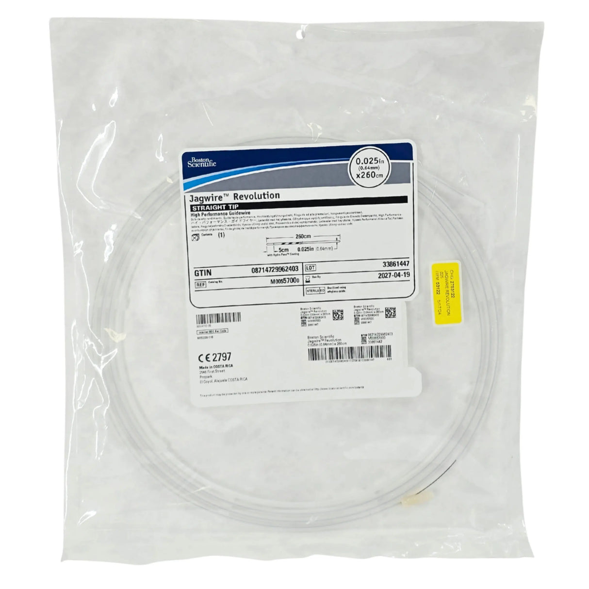 Boston Scientific M00557000 Jagwire Revolution High Performance Guidewire .025" x 260cm Straight Tip Box of 2 – New Boston Scientific