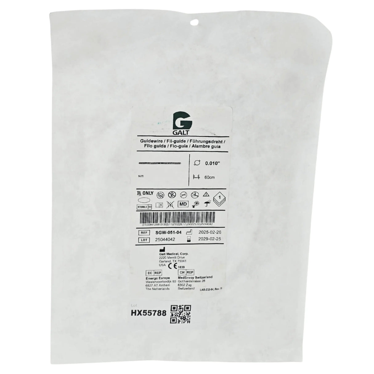 Galt Medical SGW-051-04 Specialty Guidewire 0.010" x 60cm Peripheral Vascular Guidewire – New Galt Medical