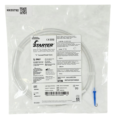 Boston Scientific M001491201 Starter Guidewire 0.035" x 180cm 3mm J-Tip Fixed Core PTFE Box of 5 Boston Scientific