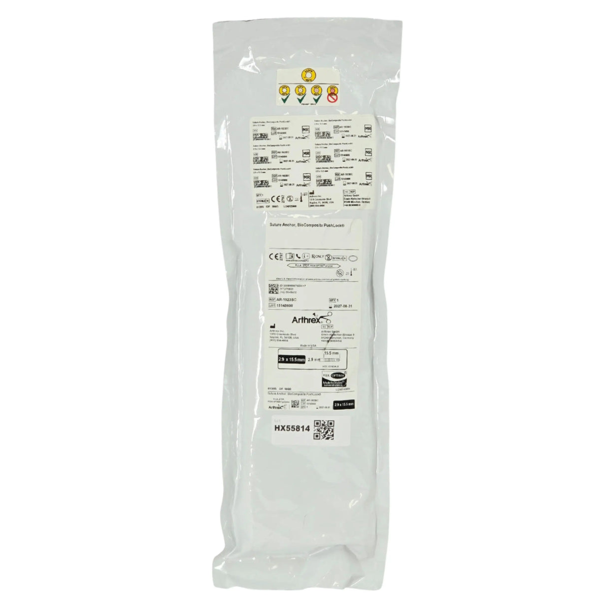 Arthrex AR-1923BC BioComposite PushLock Suture Anchor 2.9mm x 15.5mm – New Arthrex