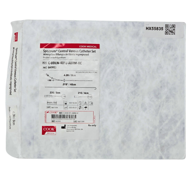 Cook Medical G43983 Spectrum Central Venous Catheter Set 4Fr x 8cm Single Lumen Standard Tray – New Cook Medical