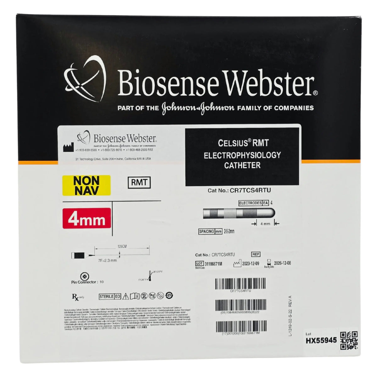 Biosense Webster CR7TCS4RTU Celsius RMT Non-Navigation Electrophysiology Catheter 7Fr x 125cm 4mm Tip – New Biosense Webster