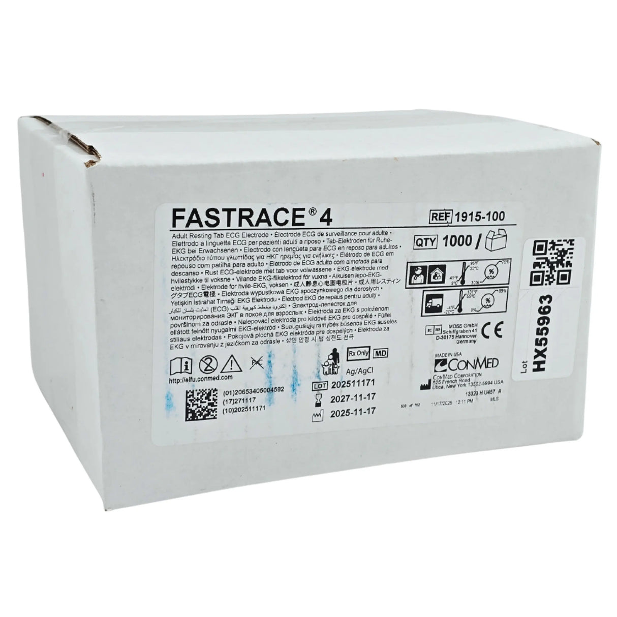 ConMed 1915-100 Fastrace 4 Resting ECG Electrodes Tab Connector Solid Gel 7/8" x 1-1/4" 1000/PCH – New ConMed