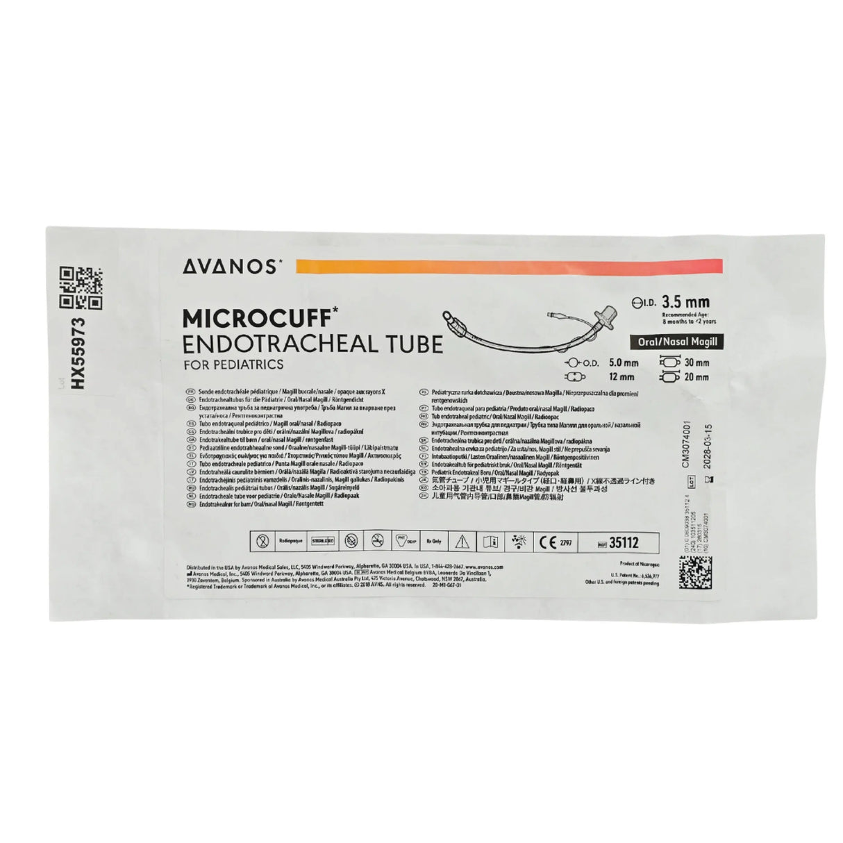 Avanos Medical 35112 Microcuff Oral/Nasal Pediatric Endotracheal Tube 3.5mm 10/BX – New Avanos