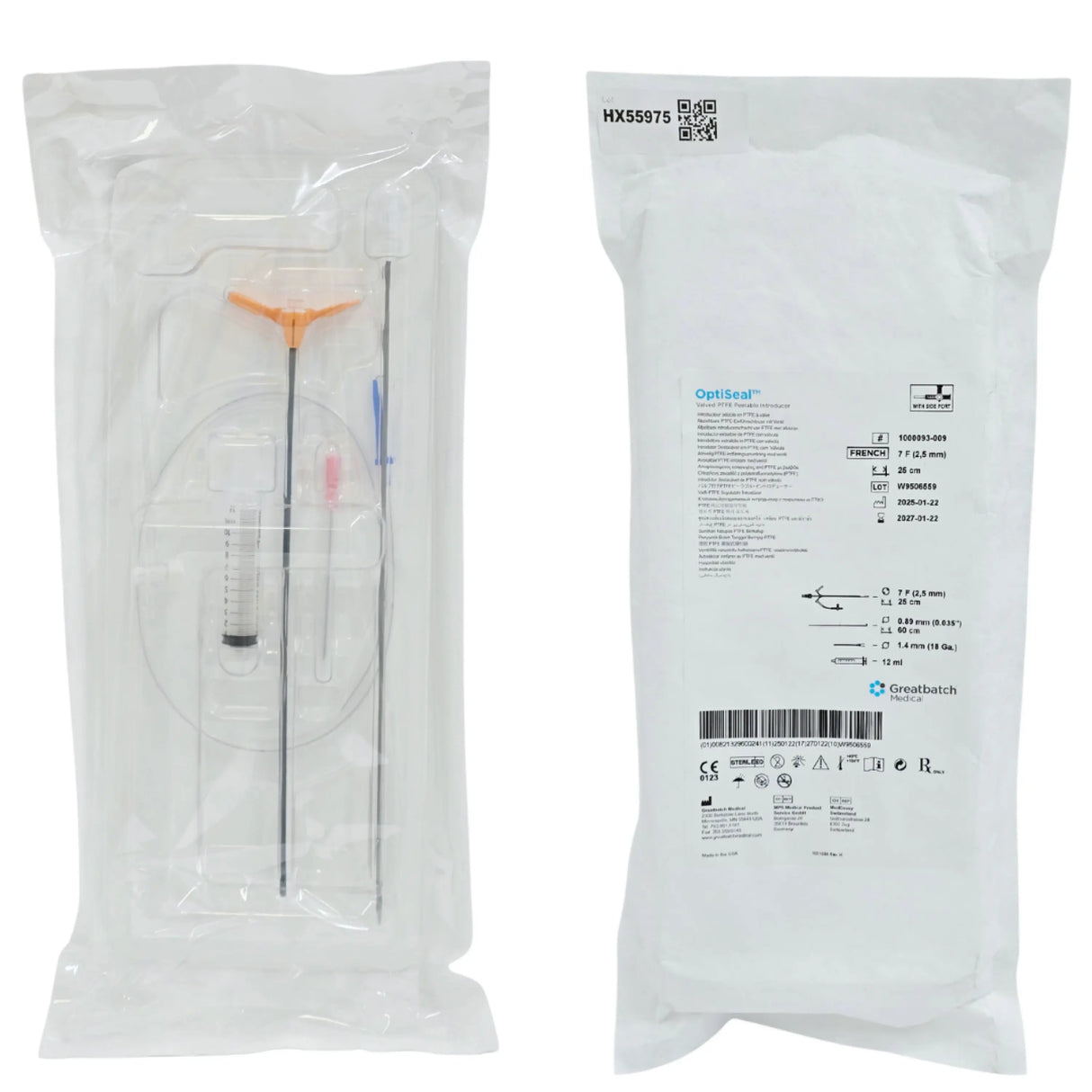 Greatbatch 1000093-009 OptiSeal Valved PTFE Peelable Introducer 7Fr x 25cm – New Greatbatch