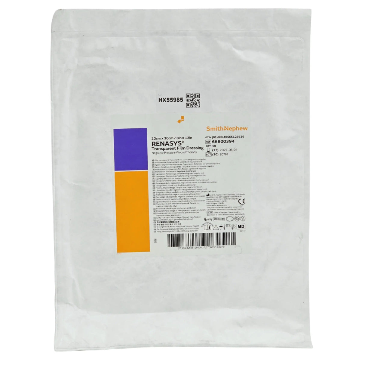 Smith & Nephew 66800394 RENASYS NPWT Transparent Film Drape Large 8" x 12" 10/BX – New Smith & Nephew