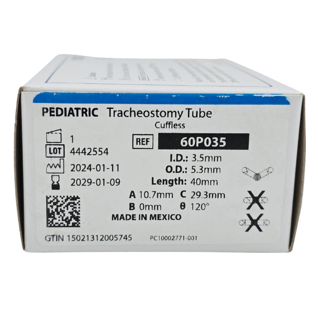 Smiths Medical 60P035 Bivona Pediatric Uncuffed Tracheostomy Tube Size 3.5 3.5mm ID x 5.3mm OD x 40mm – New Smiths Medical