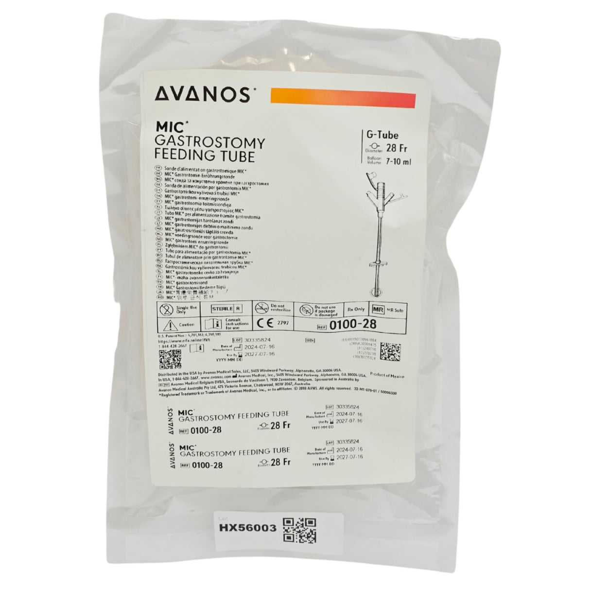 Avanos Medical 94788 MIC Gastrostomy Feeding Tube 28Fr 1/EA – New