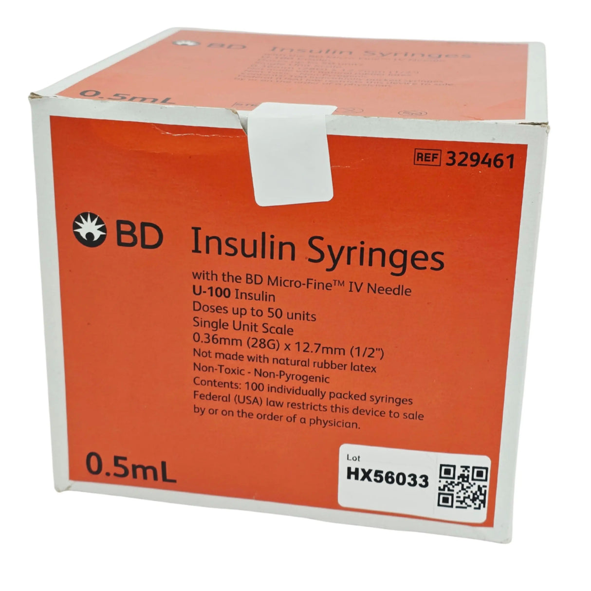 BD 329461 Lo-Dose Micro-Fine U-100 Insulin Syringes 0.5mL 28G x 1/2" 100/Box - New BD