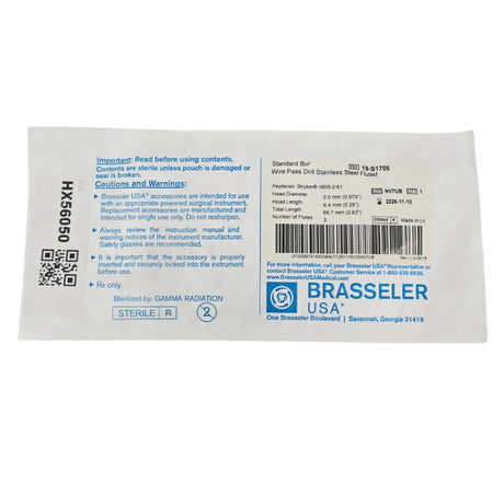Peter Brasseler 19-S1705 Wire Pass Drill J-Latch 2-Flute 2.0mm x 67mm 1/EA - New Brasseler