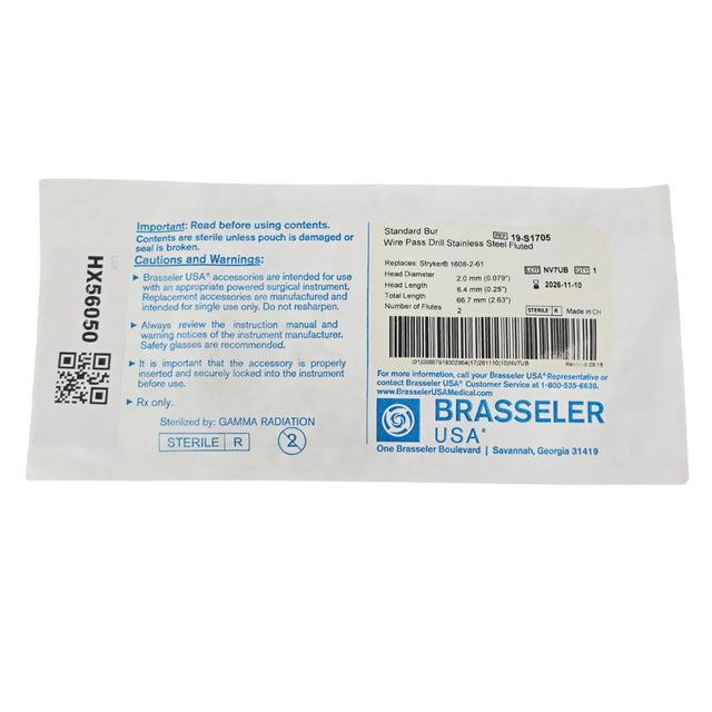 Peter Brasseler 19-S1705 Wire Pass Drill J-Latch 2-Flute 2.0mm x 67mm 1/EA - New Brasseler