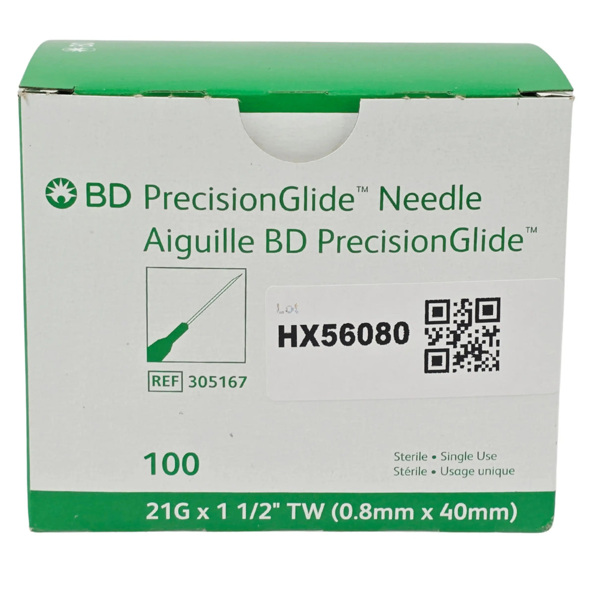 BD 305167 Hypodermic Needle 21G x 1-1/2" Regular Bevel Sterile 100/Box - New BD