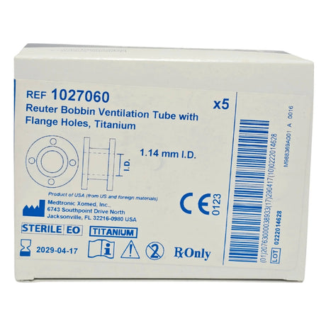 Medtronic 1027060 Reuter Bobbin Ventilation Tube Titanium 1.14mm Inner Diameter - New Medtronic