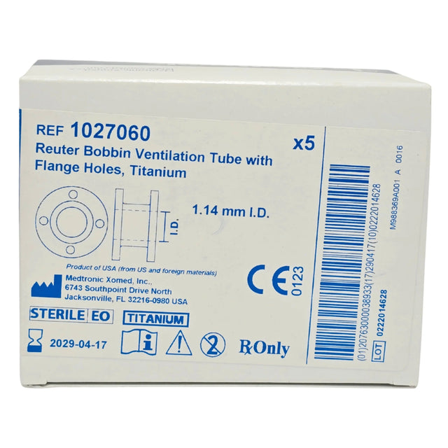 Medtronic 1027060 Reuter Bobbin Ventilation Tube Titanium 1.14mm Inner Diameter - New Medtronic