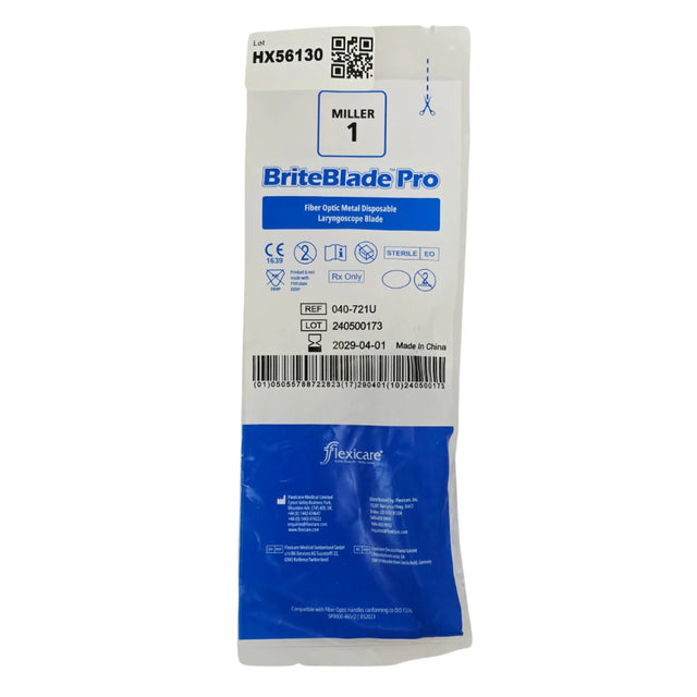 Flexicare 040-721U BriteBlade Pro Miller 1 Fiber Optic Laryngoscope Blade - New Flexicare