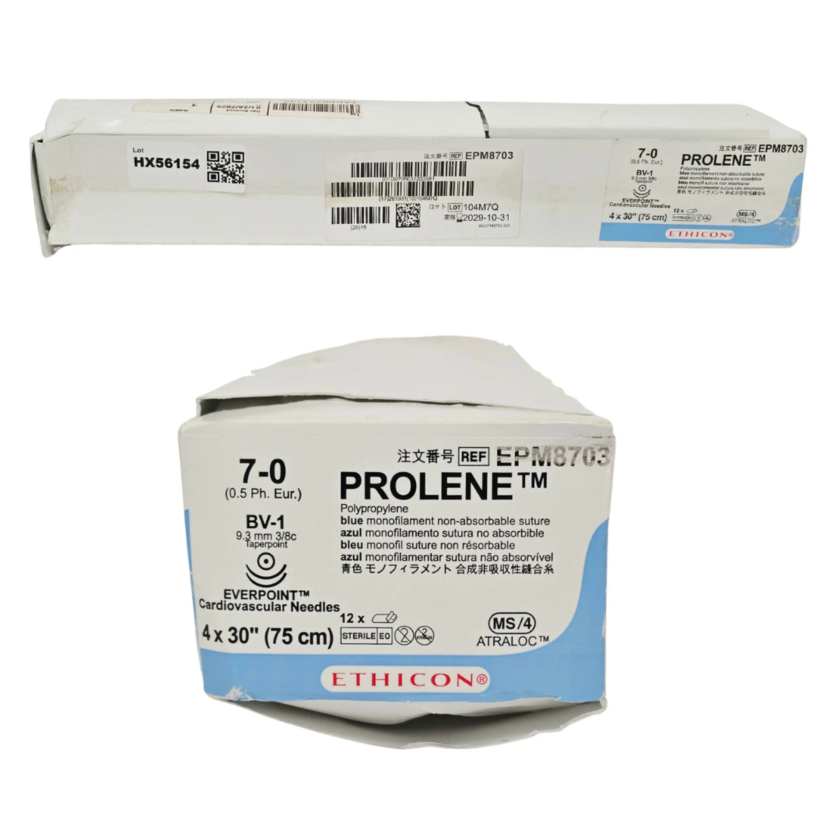 Ethicon Prolene EPM8703 Suture - Size 7-0, Monofilament Polypropylene (Box of 48) Ethicon