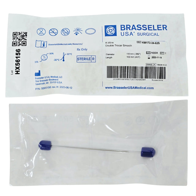 Brasseler KM172-24-62S Smooth Kirschner Wire Double Trocar 0.062 Inch x 4.0 Inch - New Brasseler