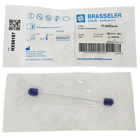 Brasseler KM172-24-54S Smooth Kirschner Wire Double Trocar 0.054 Inch x 4.0 Inch - New Brasseler
