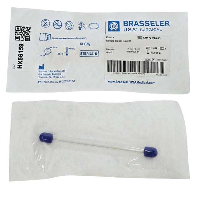 Brasseler KM172-24-45S Smooth Kirschner Wire Double Trocar 0.045 Inch x 4.0 Inch - New Brasseler