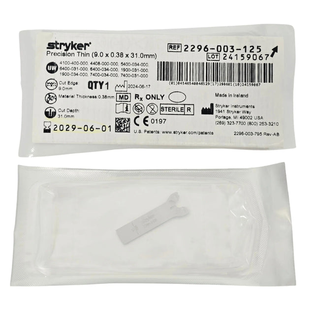Stryker 2296-003-125 Precision Thin Sagittal Saw Blade Medium Long 31 mm x 9 mm x 0.38 mm - New Stryker