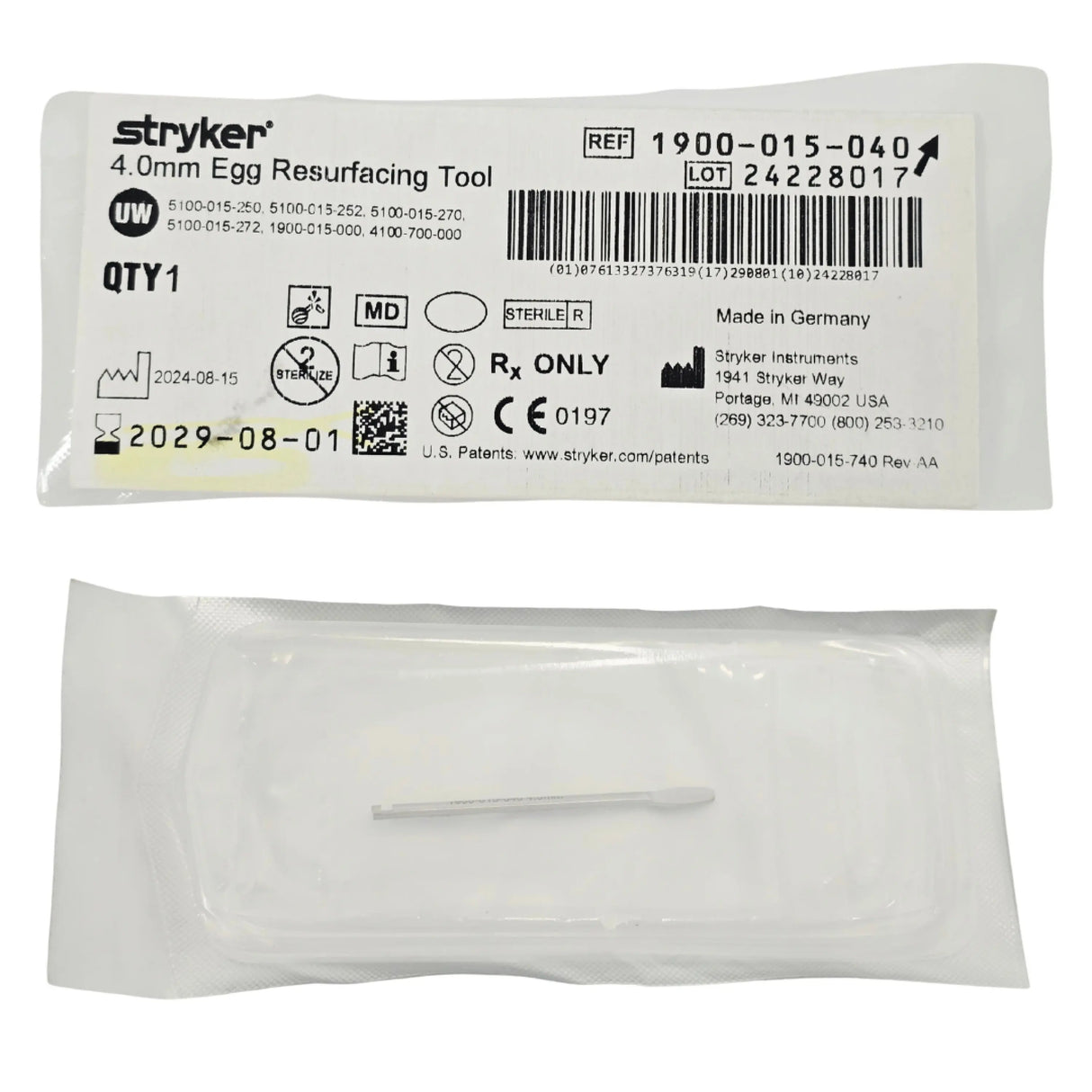 Stryker 1900-015-040 Egg Resurfacing Tool 4.0 mm Diameter Rotary Bur Head - New Stryker