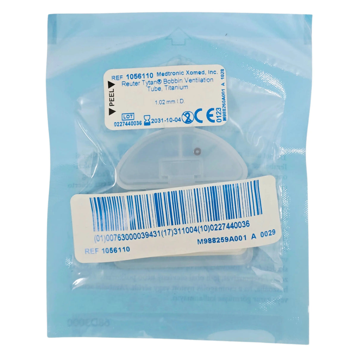 Medtronic 1056110 Reuter Bobbin Tytan Titanium Tympanostomy Ventilation Tube 1.02 mm 1/EA