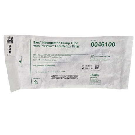 Bard BD 0046100 Nasogastric Sump Tube with PreVent Anti-Reflux Filter 10 Fr 36 in - New Bard