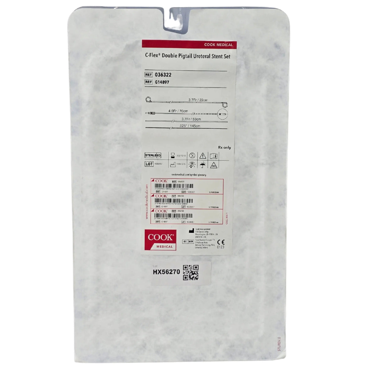 Cook Medical 036322 G14897 C-Flex Double Pigtail Ureteral Stent Set 3.7 Fr 22 cm - New Cook Medical