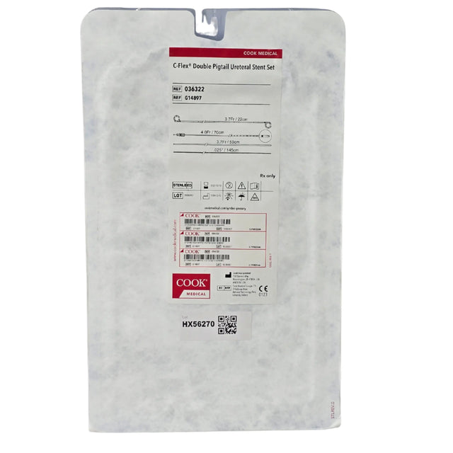 Cook Medical 036322 G14897 C-Flex Double Pigtail Ureteral Stent Set 3.7 Fr 22 cm - New Cook Medical