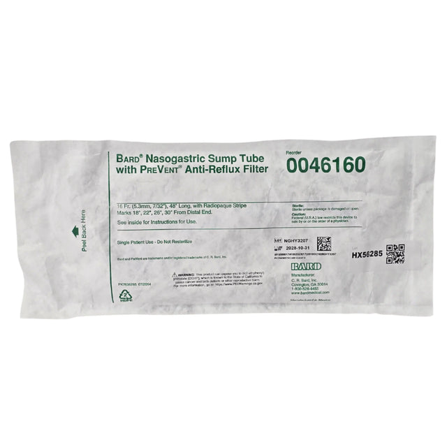 Bard 0046160 PreVent Anti-Reflux Nasogastric Sump Tube 16 Fr x 48 in - New Bard