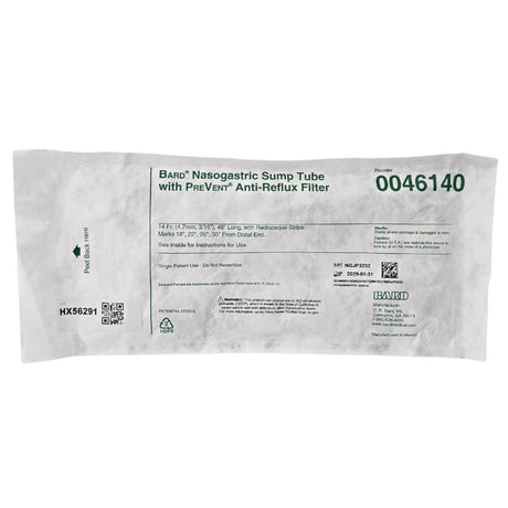 Bard 0046140 PreVent Anti-Reflux Nasogastric Sump Tube 14 Fr x 48 in - New Bard