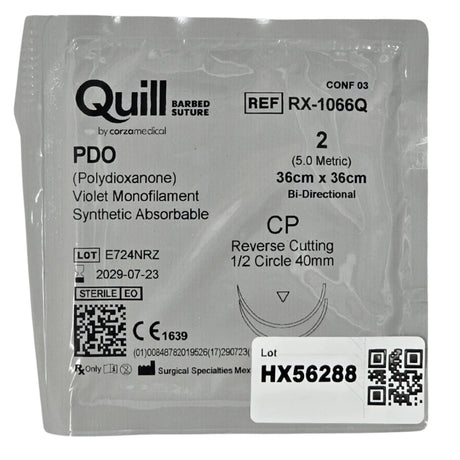 Surgical Specialties RX-1066Q Quill Barbed PDO Suture Size 2 Bi-Directional 36 cm x 36 cm CP Needle - 1/EA - New Surgical Specialties