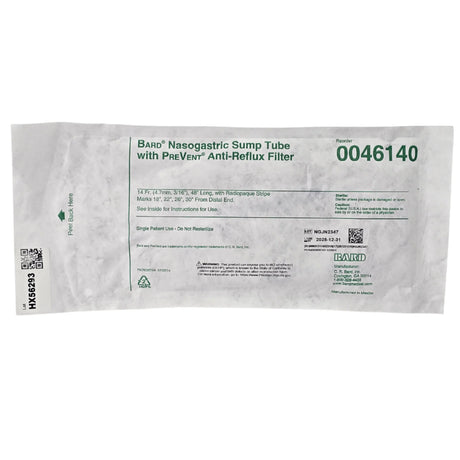 Bard 0046140 PreVent Anti-Reflux Nasogastric Sump Tube 14 Fr x 48 in - New Bard