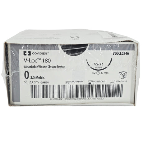 Covidien VLOCL0346 V-Loc 180 Absorbable Wound Closure Device Size 3-0 Green 18 in V-20 Needle - Box of 12 - New Covidien