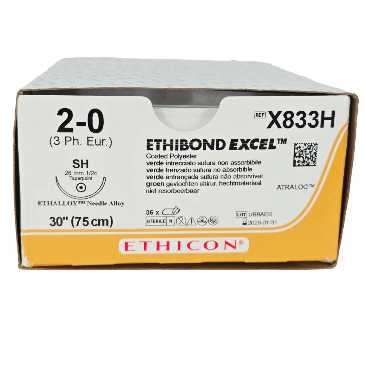 Ethicon X833H Perma-Hand Silk Suture Size 3-0 Black 18 in RB-1 Needle - Box of 36 - New Ethicon