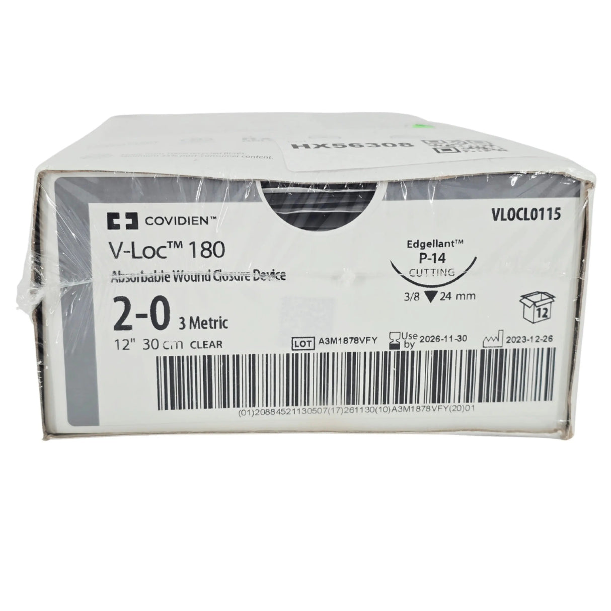 Covidien VLOCL0115 V-Loc 180 Absorbable Wound Closure Device 3-0 Green 18 in V-20 Needle - Box of 12 - New Covidien