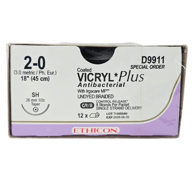 Ethicon D9911 Coated VICRYL Plus Antibacterial Suture, 2-0, 18" Ethicon