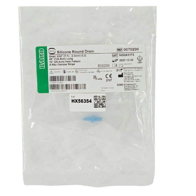 Bard 0070200 Silicone Round Drain, 3/32" (7 Fr) x 49" (124.4 cm) without Trocar - New / Sterile Bard