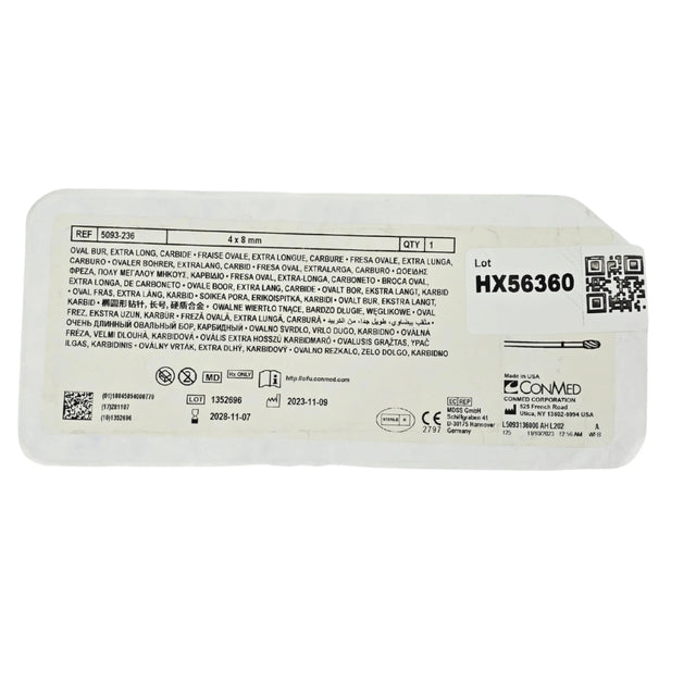 Conmed Linvatec 5093-236 Hall Micro Oval Cutting Bur, Extra Long, 4.0 mm x 8.0 mm (95 mm Length) - New / Sterile ConMed