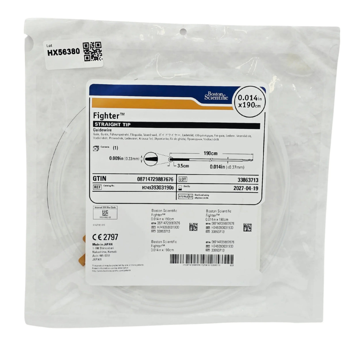 Boston Scientific H749393031900 Fighter Straight Tip Peripheral Guidewire, 0.014" x 190 cm - New / Sterile Boston Scientific
